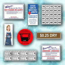 Laundry Signs, Price Labels, Soap Usage Decals and Washer Identification Numbers